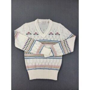 Vintage Ricki Sweater Womens Small White Pastel Floral Knit Acrylic Pullover 80s